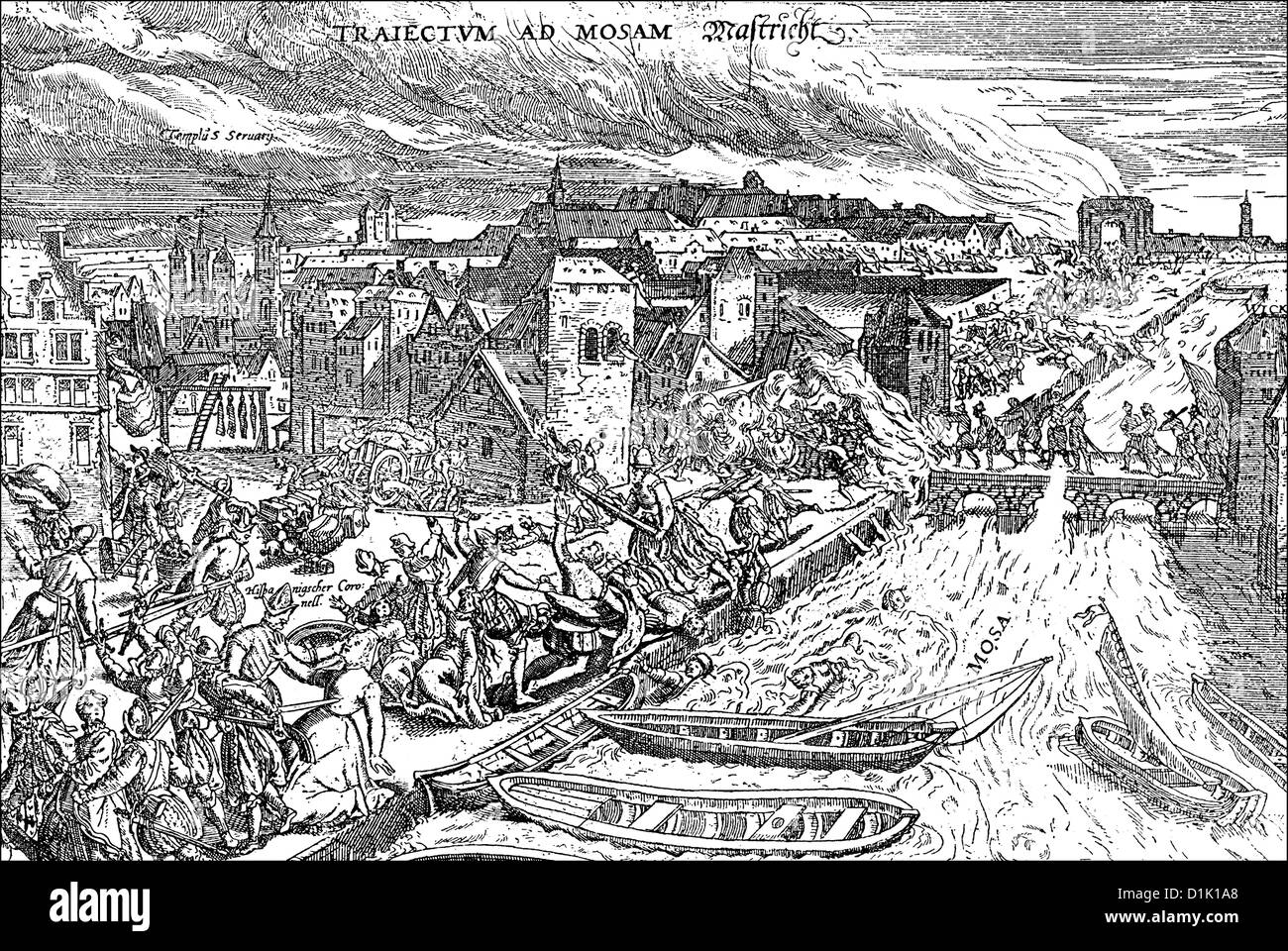 Il saccheggio di Maastricht dagli Spagnoli, Paesi Bassi spagnoli, XVI secolo, Foto Stock