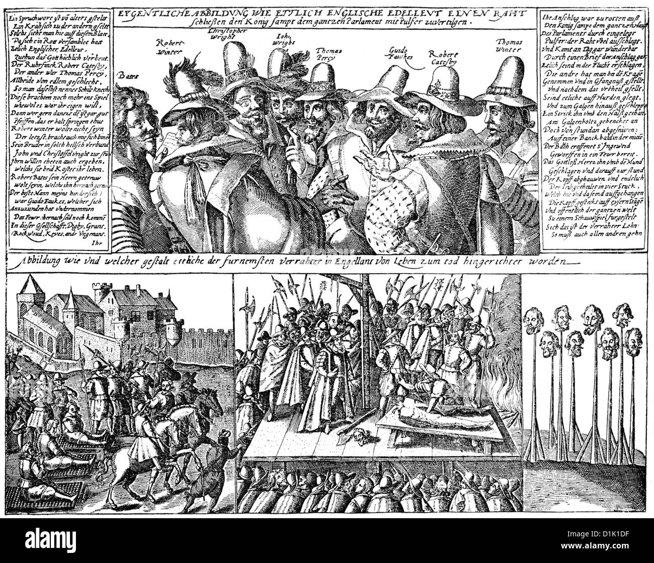Il facsimile di un tedesco di pamphlet sulla querela ed esecuzione dei membri della polvere da sparo in inglese Plot, 5 novembre 1605 Foto Stock