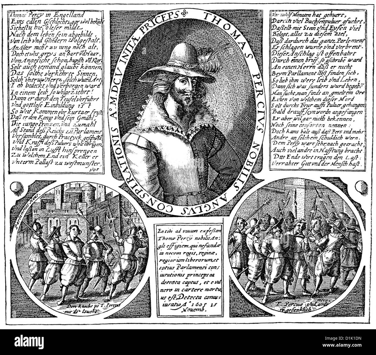 Il facsimile di un tedesco di pamphlet sulla querela ed esecuzione dei membri della polvere da sparo in inglese Plot, 5 novembre 1605 Foto Stock