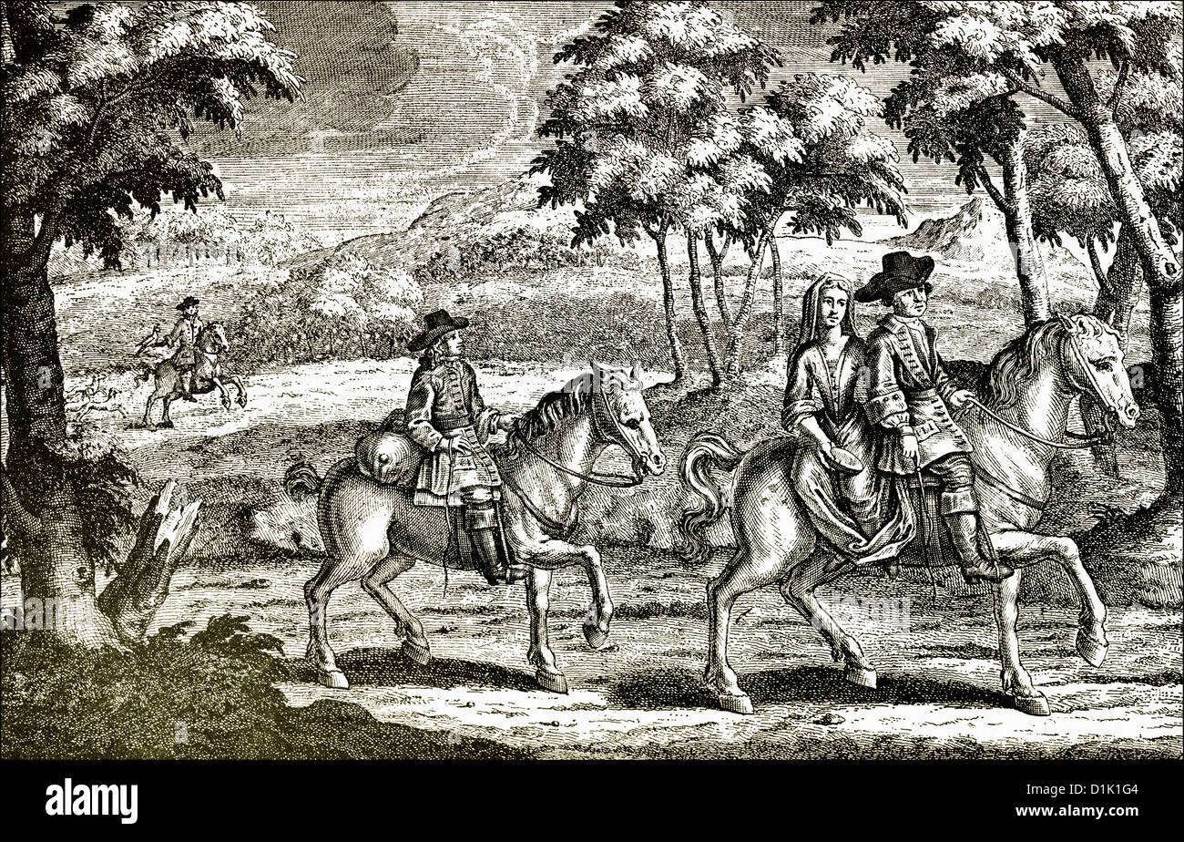 Carlo II, 1630 - 1685, re d'Inghilterra, in Scozia e in Irlanda, in fuga dopo la battaglia di Worcester del 3 settembre 1651 Foto Stock