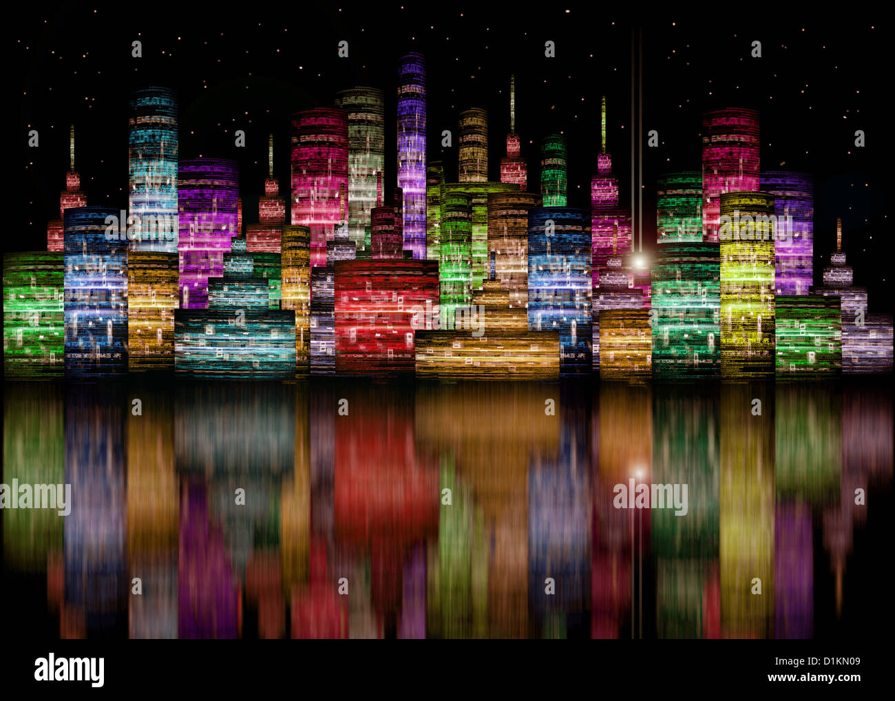 Colorata città futuristica skyline di notte Foto Stock