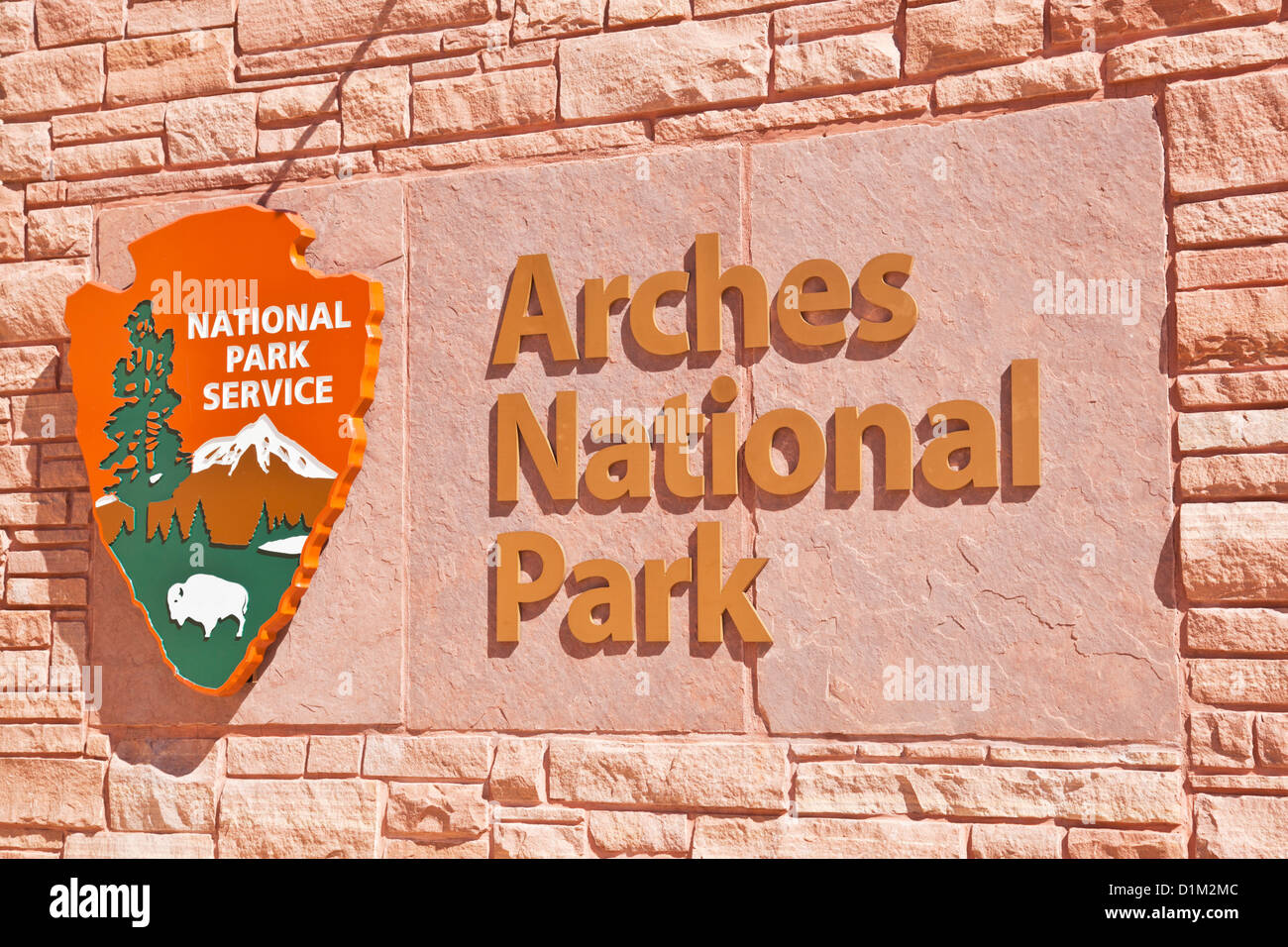 Segno di entrata al Parco Nazionale di Arches Moab Utah USA Stati Uniti d'America Foto Stock
