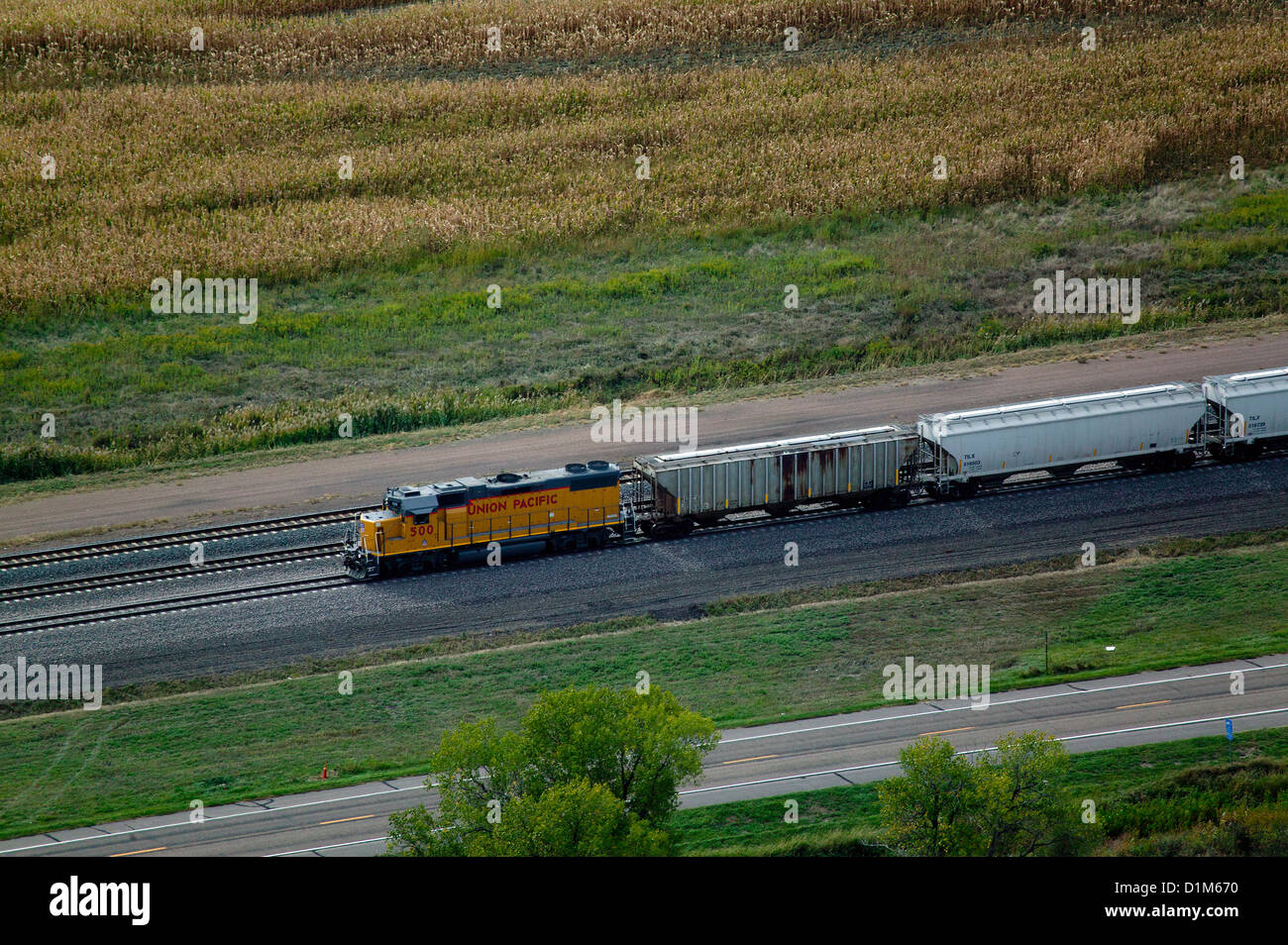 Fotografia aerea della Union Pacific locomotore vetture Nebraska Foto Stock