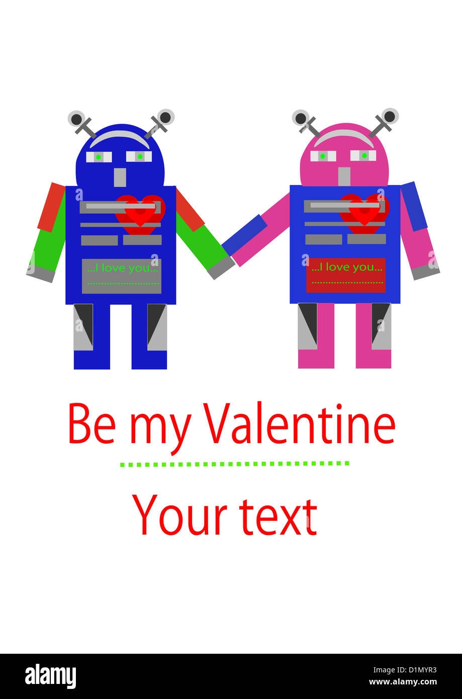Matura in amore - Robot colorati. tempo di San Valentino. Foto Stock