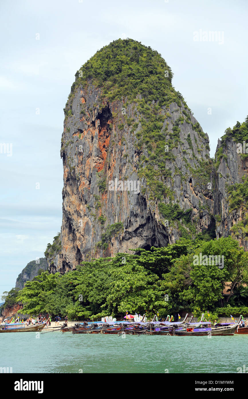 Parete Thaiwand su Phranang Cave Beach, Railay Beach, Krabi, Phuket, Tailandia Foto Stock