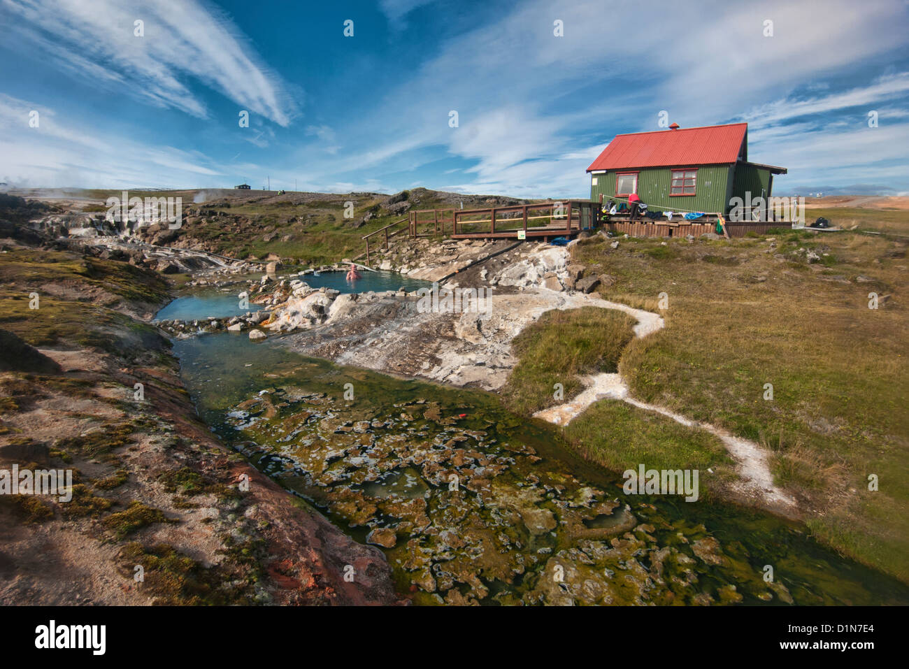 Sorgenti calde geotermali a Hveravellir sull'Altopiano Kjölur route in Islanda Foto Stock