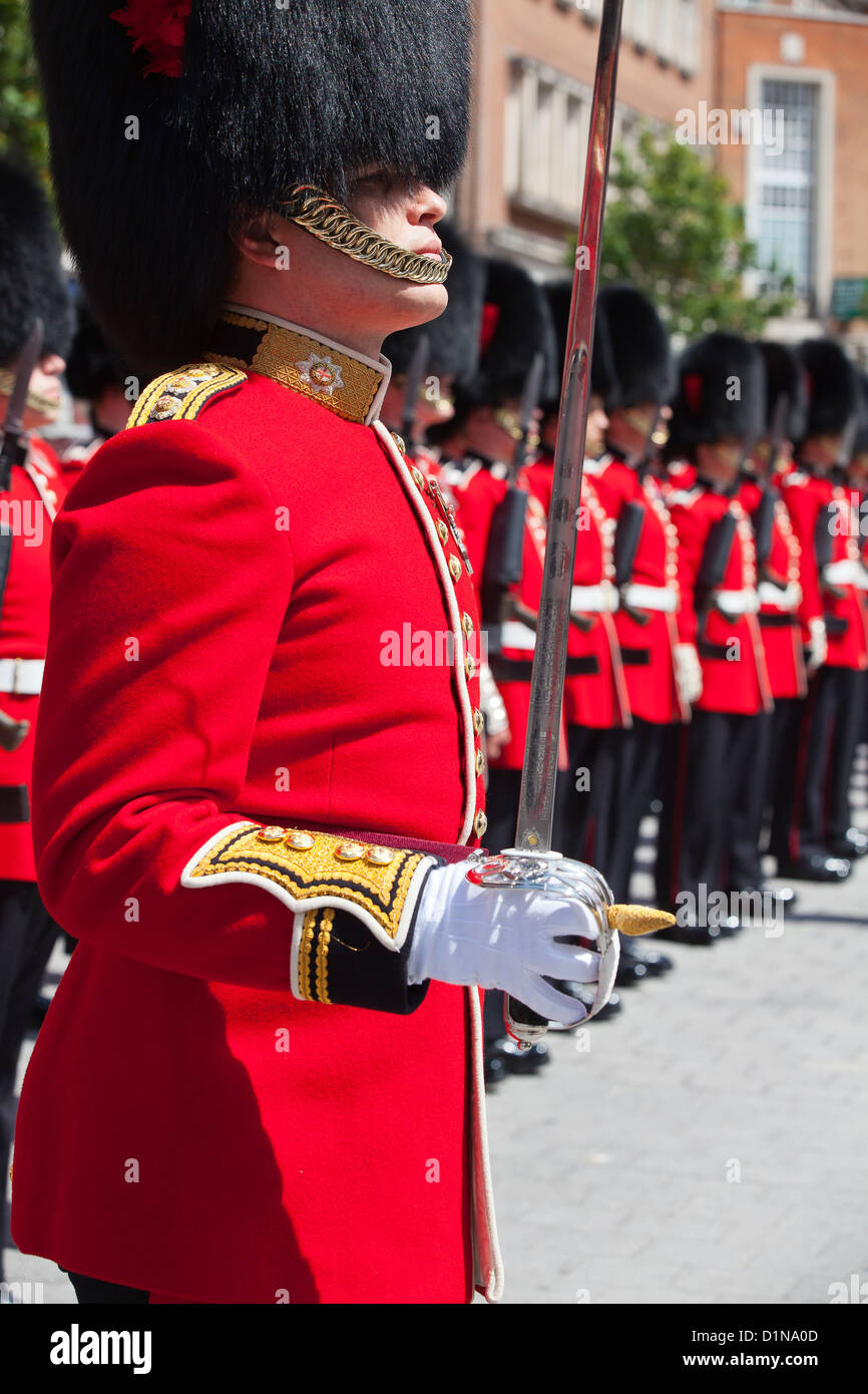 Le guardie Coldstream su parade di Exeter, Regno Unito, 2011 Foto Stock