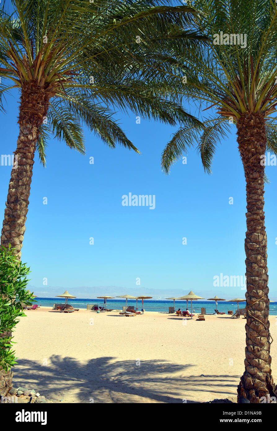 Il Marriott Hotel beach, Taba Heights holiday resort complesso al Monte Sinai in Egitto. Foto Stock