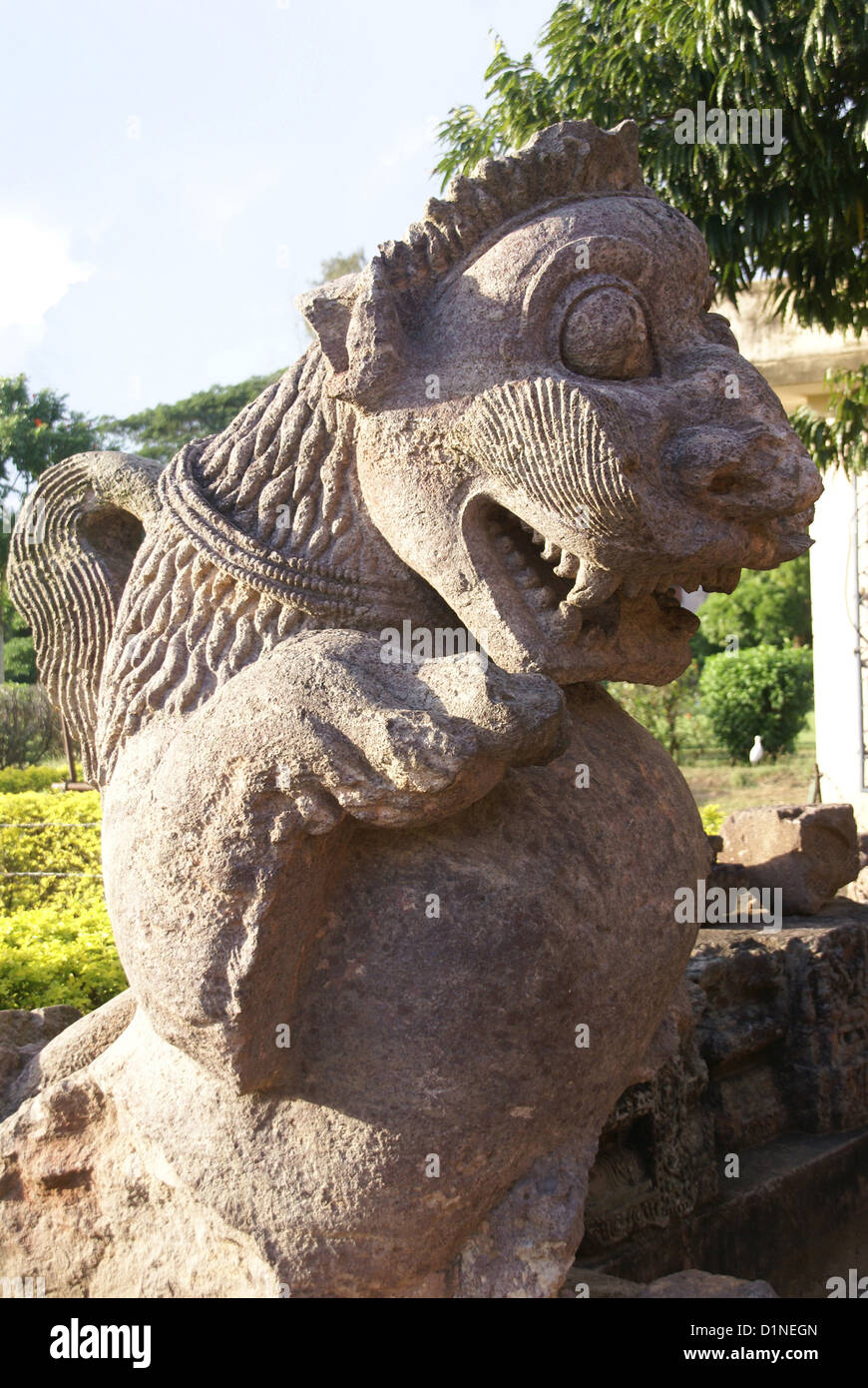 Vyala leogryph, statua della mitica creatura, Konarak tempio, Orissa, India, Asia Foto Stock