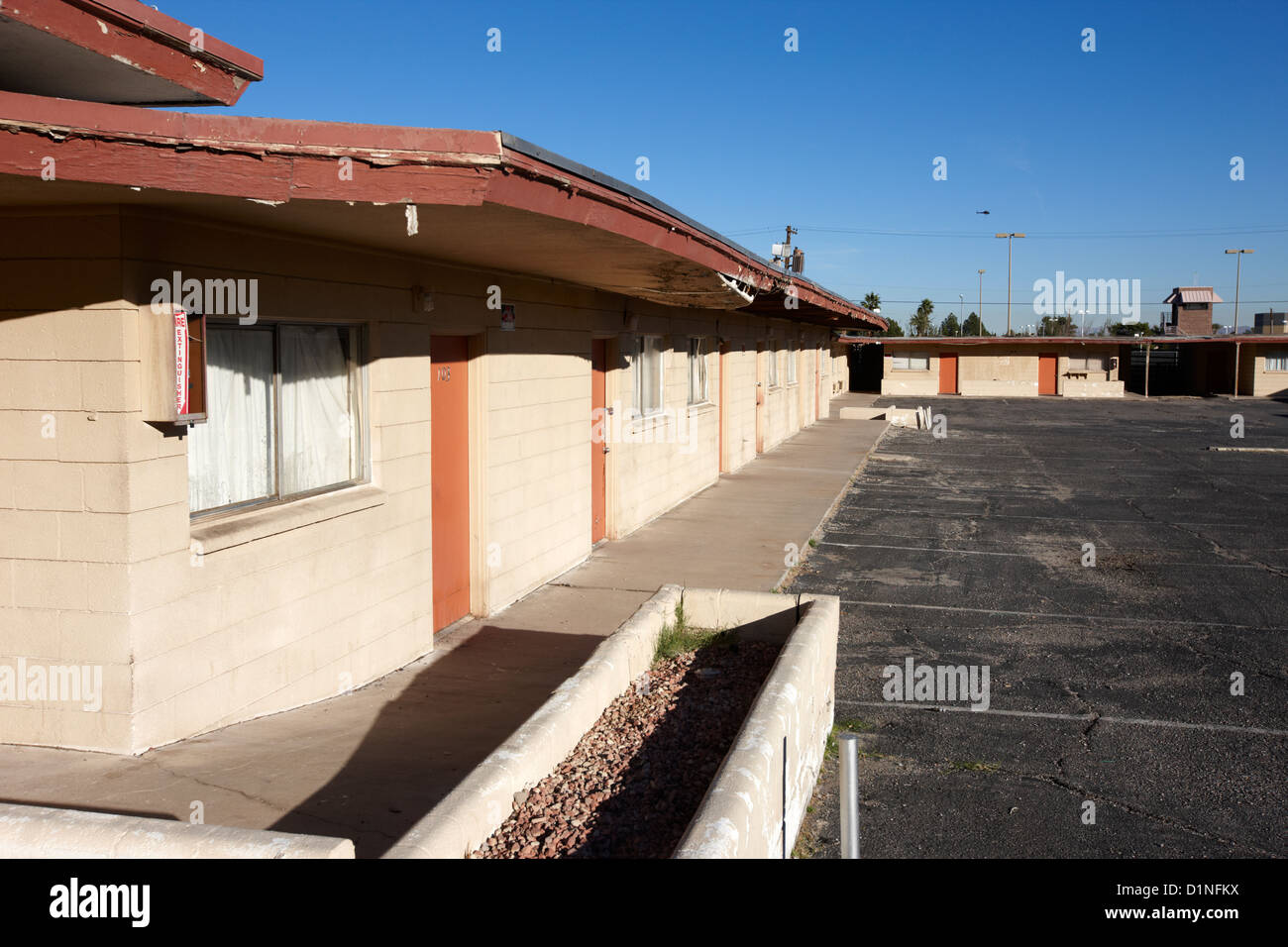 Camere a vuoto abbandonato il vecchio motel sulla strip di Las Vegas Nevada USA Foto Stock