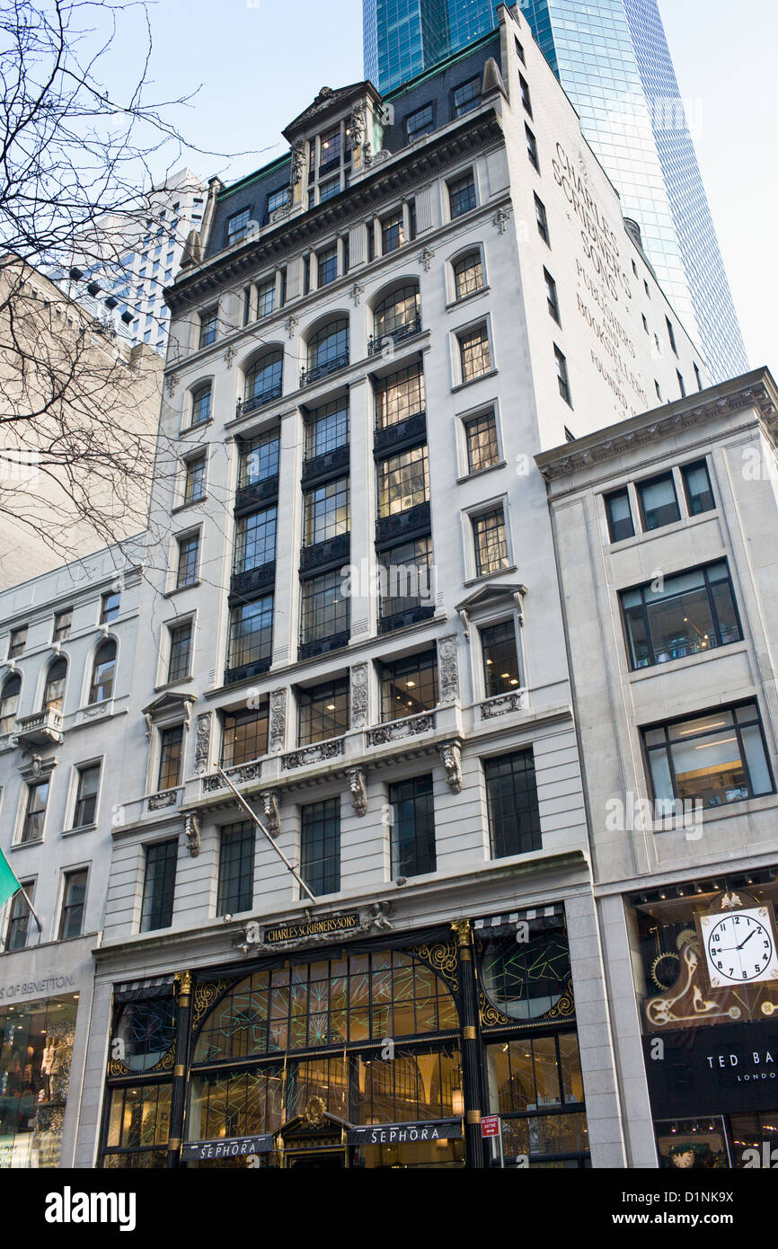 Il Charles Scribner e figli edificio, Stile Beaux Arts, Fifth Avenue, Manhattan New York City Foto Stock