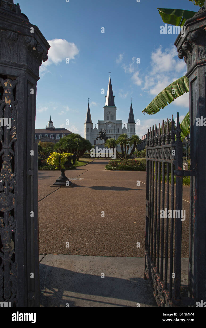 New Orleans, Louisiana - Cattedrale di San Louis e Jackson Square. Foto Stock