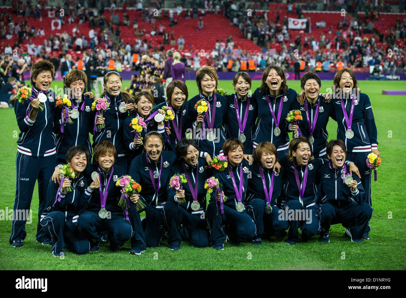 Il Giappone vince la medaglia d'argento nelle donne il gioco del calcio (calcio) presso le Olimpiadi estive di Londra, 2012 Foto Stock