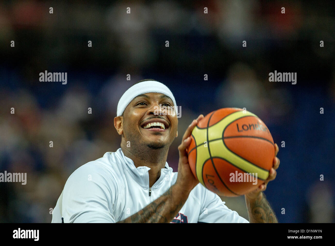 Carmelo Anthony (USA) concorrenti in la medaglia d oro di pallacanestro degli uomini di gioco presso le Olimpiadi estive di Londra, 2012 Foto Stock