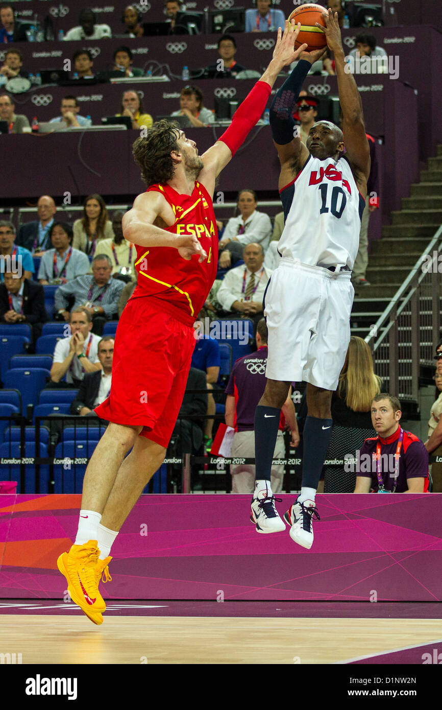 Kobe Bryant (USA) concorrenti in la medaglia d oro di pallacanestro degli uomini di gioco presso le Olimpiadi estive di Londra, 2012 Foto Stock