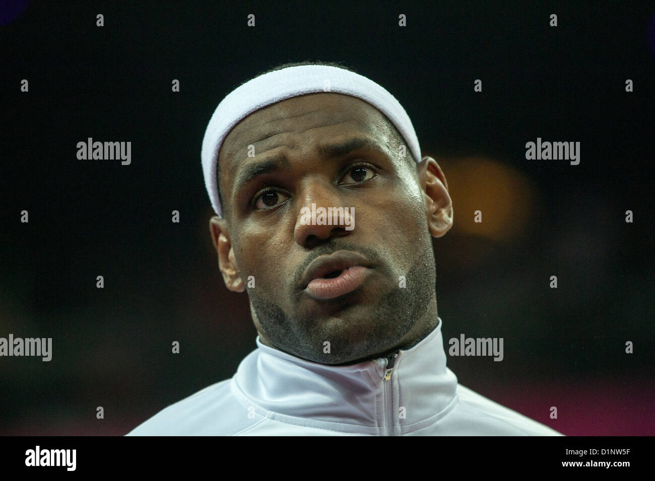 Lebron James (USA) concorrenti in la medaglia d oro di pallacanestro degli uomini di gioco presso le Olimpiadi estive di Londra, 2012 Foto Stock