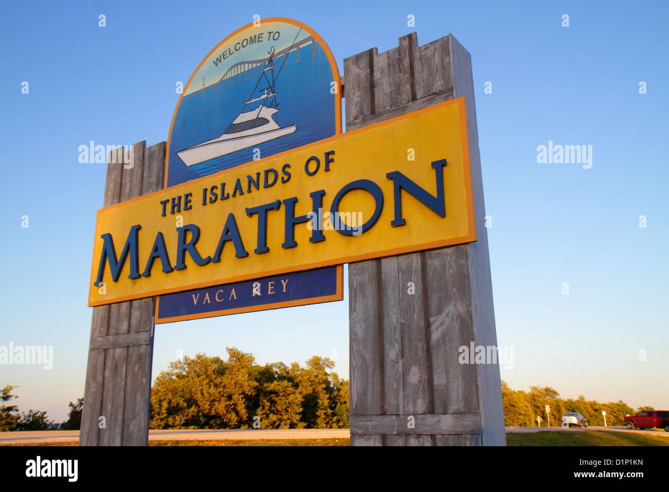 Florida Florida Florida Keys, US Highway Route 1 One, Overseas Highway, Vaca Key, Marathon, cartello, logo, benvenuto, ingresso, visitatori viaggio viaggio turistico turistico touri Foto Stock