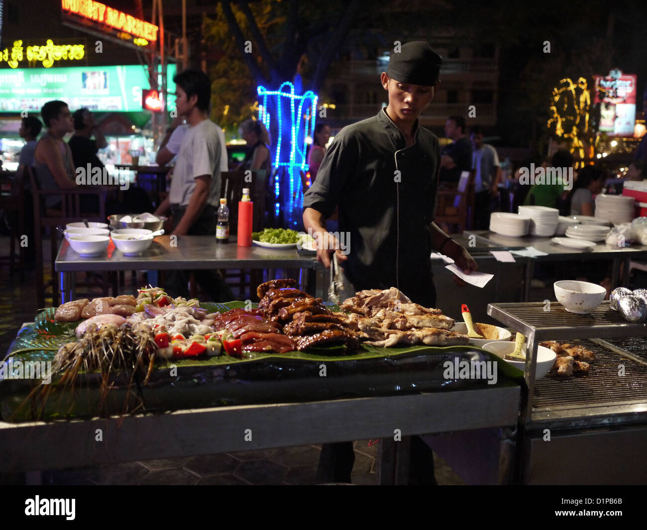Cambogiano di cibo di strada notte BBQ Foto Stock