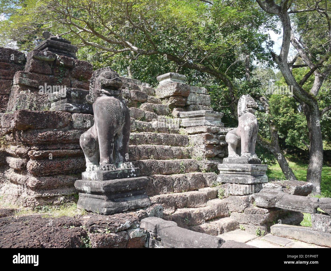 Leone di pietra arenaria statua Foto Stock