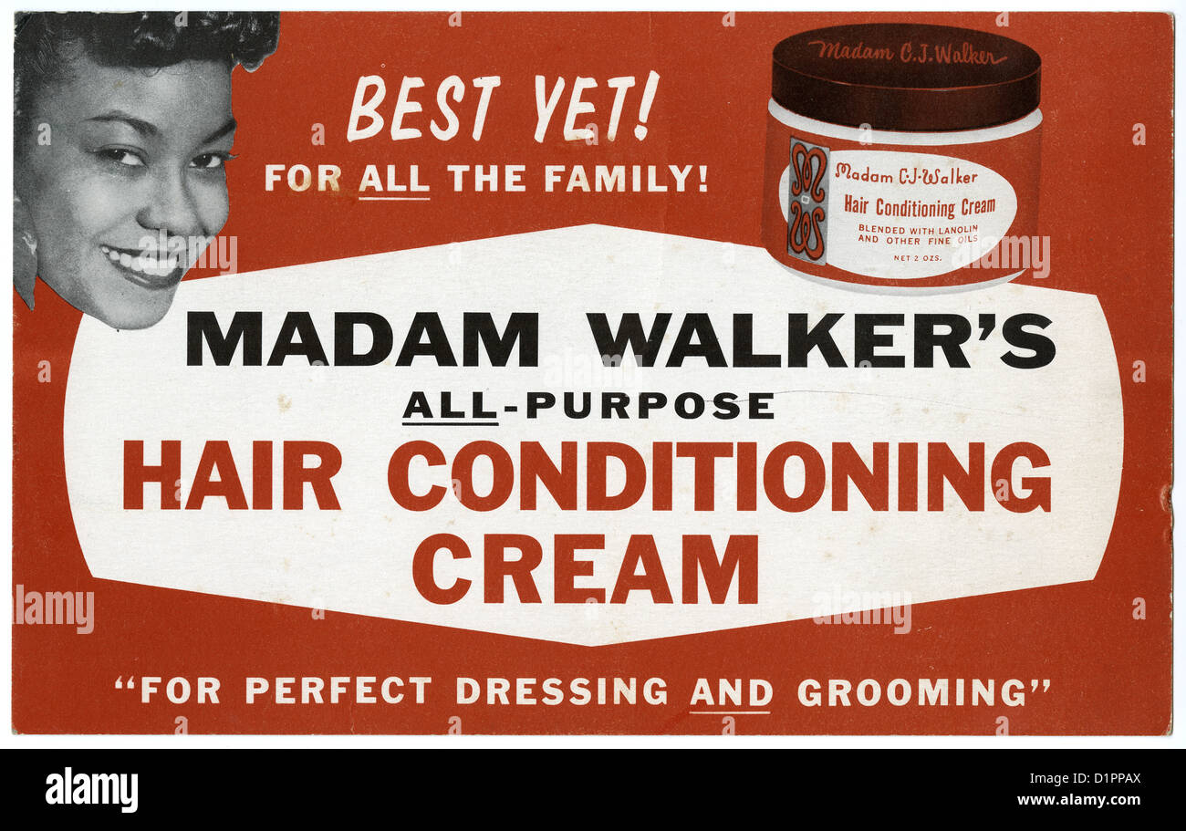Circa quaranta pubblicità segno per signora CJ camminatore di aspiratore universale per il condizionamento dei capelli crema. Foto Stock