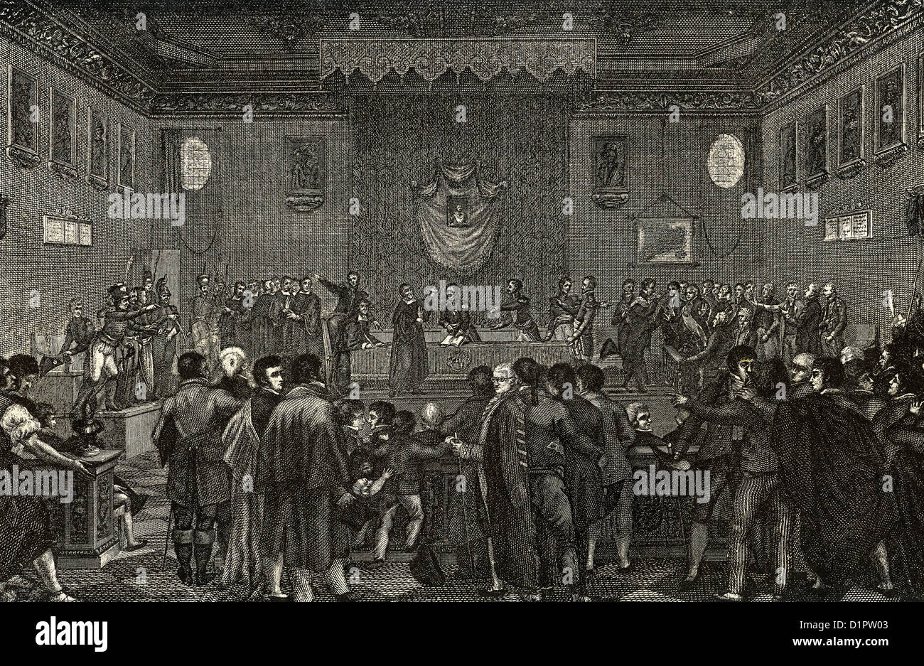 La guerra peninsulare (1808-1814). Autorità di Barcellona ha rifiutato di prestare giuramento di fedeltà al Re Giuseppe Bonaparte. Foto Stock