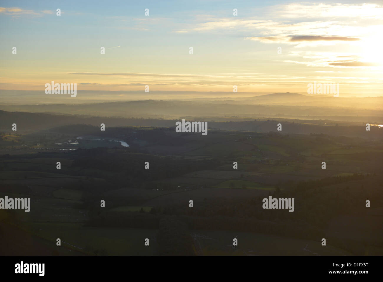 Immagine aerea all'alba su Herefordshire Foto Stock