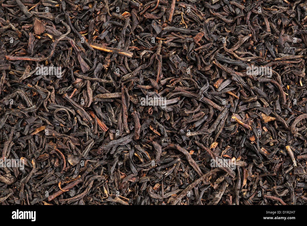 Texture di sfondo di loos leaf prima colazione inglese (Assam) tè nero dall'India Foto Stock