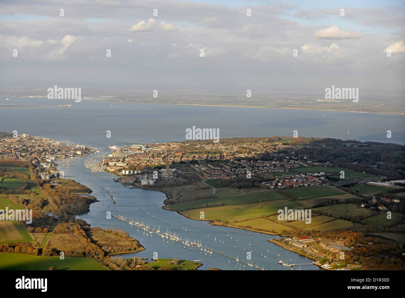 Immagine aerea di Cowes sull'Isola di Wight Foto Stock