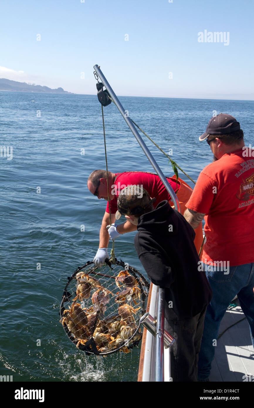 Attività di pesca del granchio nell'Oceano Pacifico al largo della costa di Depoe Bay, Oregon, Stati Uniti d'America. Foto Stock