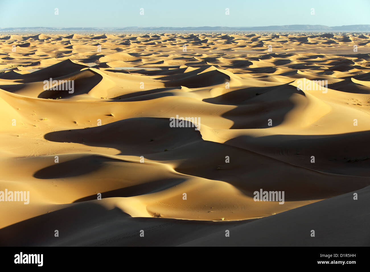 Il Marocco, M'Hamid, Erg Chigaga dune di sabbia. Deserto del Sahara. Foto Stock