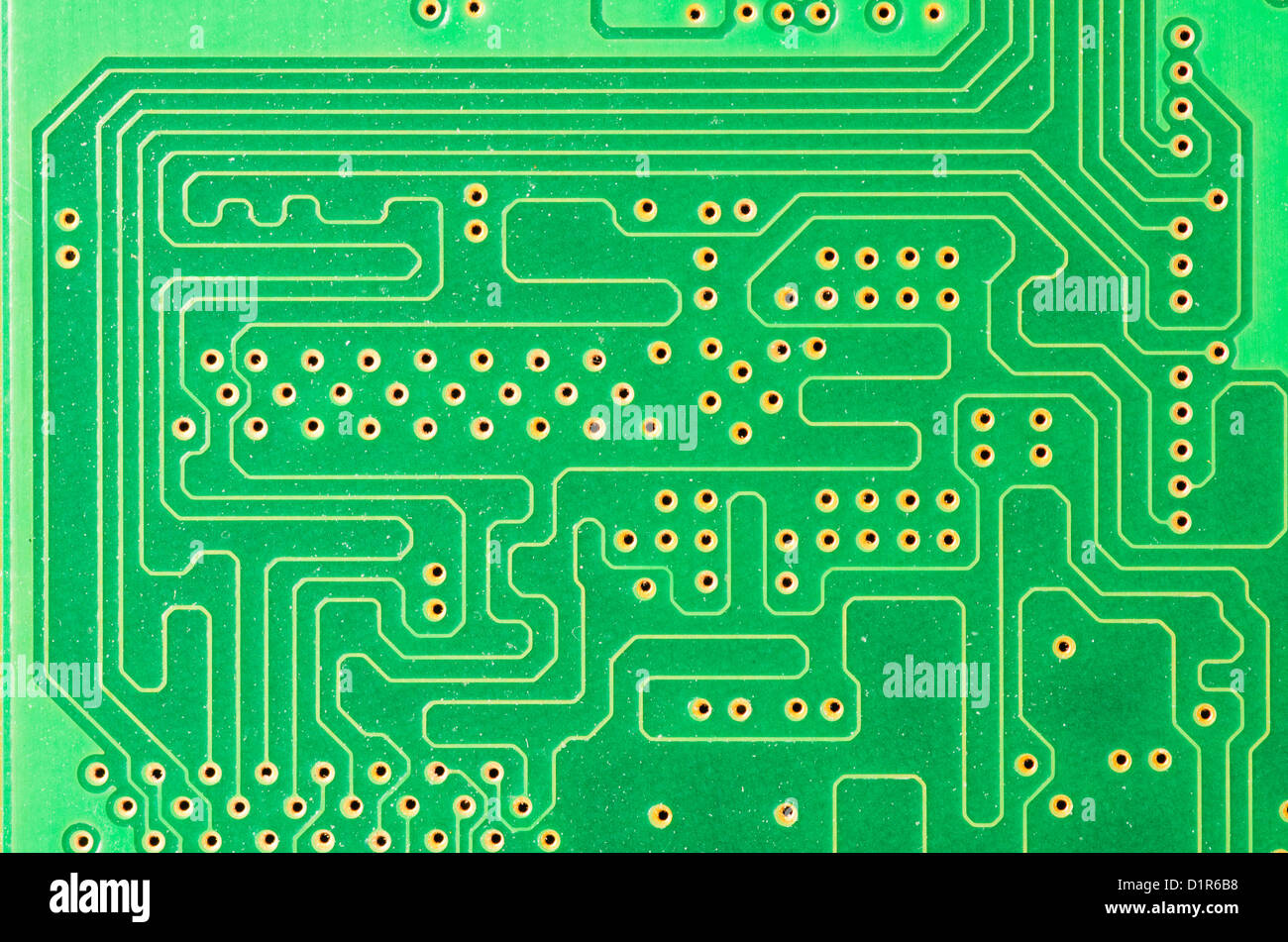 Un primo piano di una scheda a circuito stampato con i punti di contatto Foto Stock