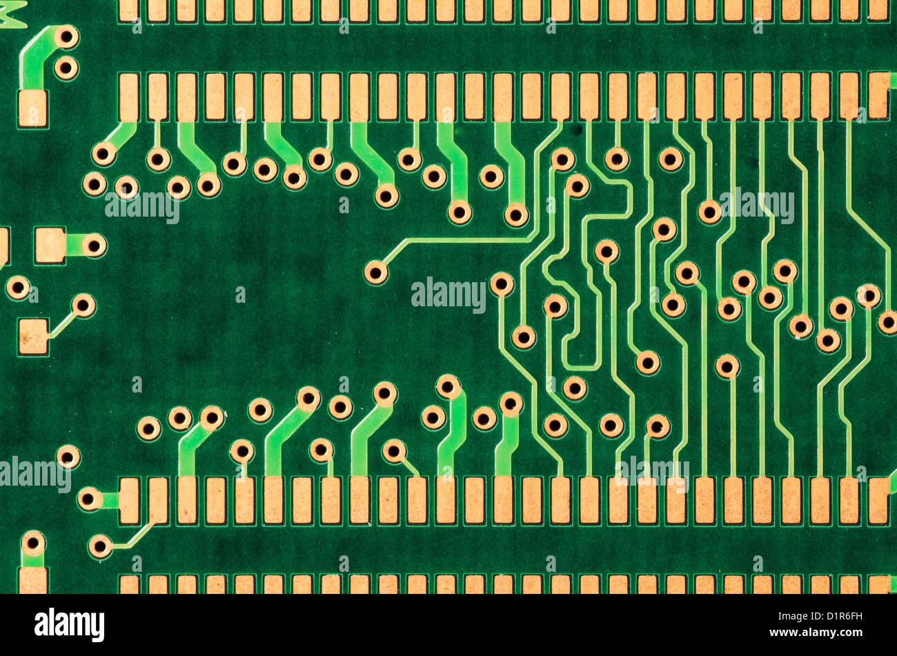 Un primo piano di una scheda a circuito stampato per il chip di memoria Foto Stock