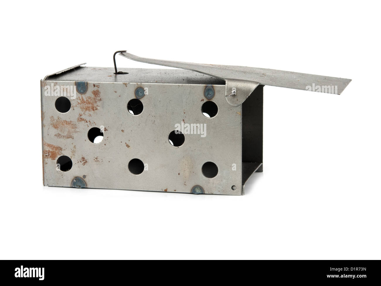 Mousetrap metallico su sfondo bianco Foto Stock