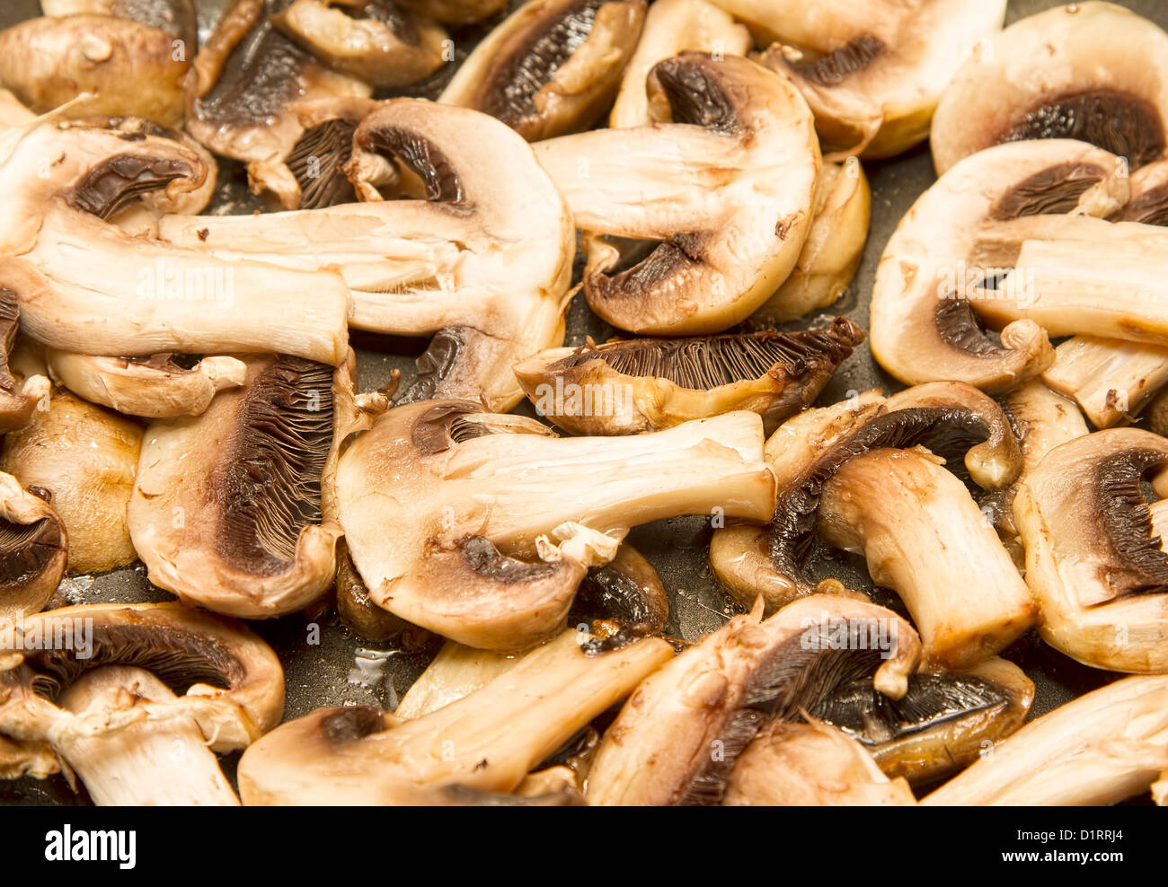 Funghi fritti in padella Foto Stock
