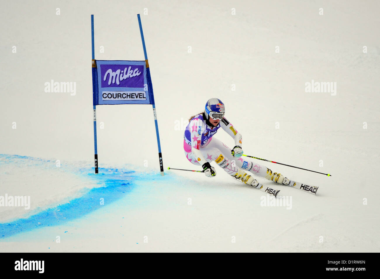 Audi FIS World Cup, onorevoli Slalom Gigante, Courchevel, Francia, 16.12.12. Sciatore americana Lindsey Vonn. Foto Stock