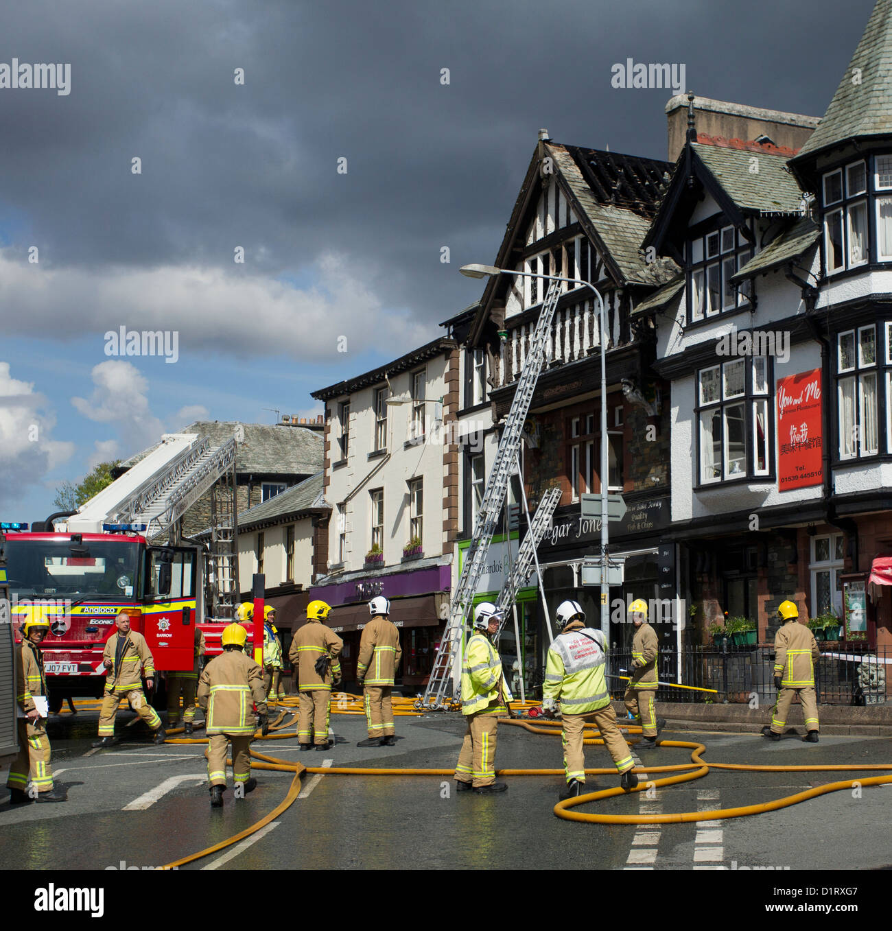 T fire - incidente in Bowness on Windermere Cumbria Fire & Servizi di salvataggio Foto Stock