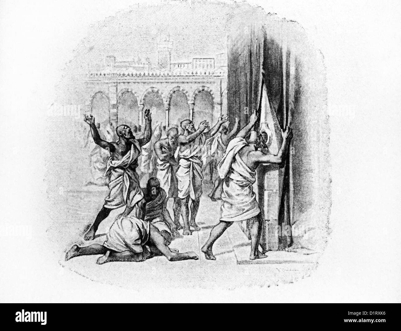 Arabia Saudita foto storica dei pellegrini che guardano la pietra Nera nella Kaaba della Mecca Foto Stock