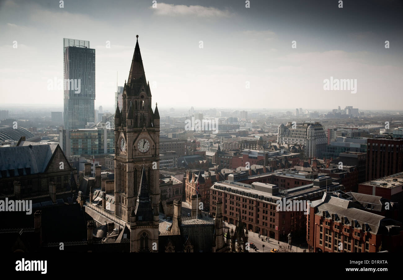 Lo Skyline di Manchester dal di sopra. Foto Stock