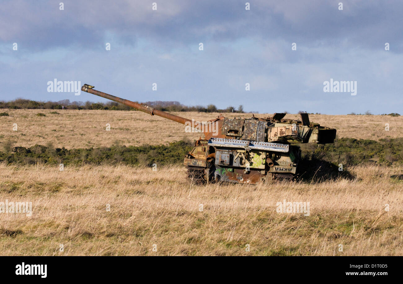 Imber villaggio sulla Piana di Salisbury in Inghilterra. Il villaggio è stato preso dall'esercito come un campo di addestramento nel 1943 e mai restituito. Foto Stock