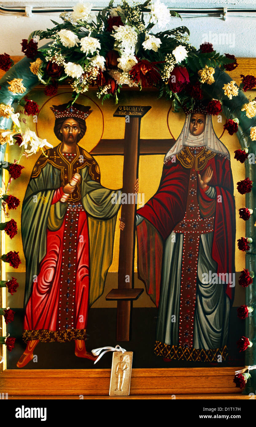 Samos Grecia Icona di Saint Constandine e Saint Helena Foto Stock