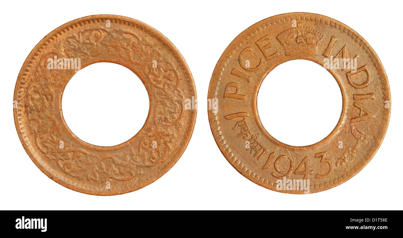 Vecchia uno Indiano Pice moneta di 1943 Foto Stock