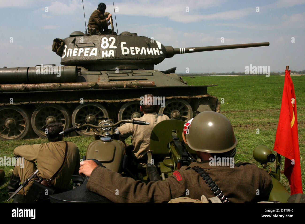 Ricostruzione della Battaglia della seconda Guerra Mondiale, liberazione di Ostrava, Airfield Mosnov, Repubblica Ceca, rievocazione della seconda guerra mondiale Foto Stock