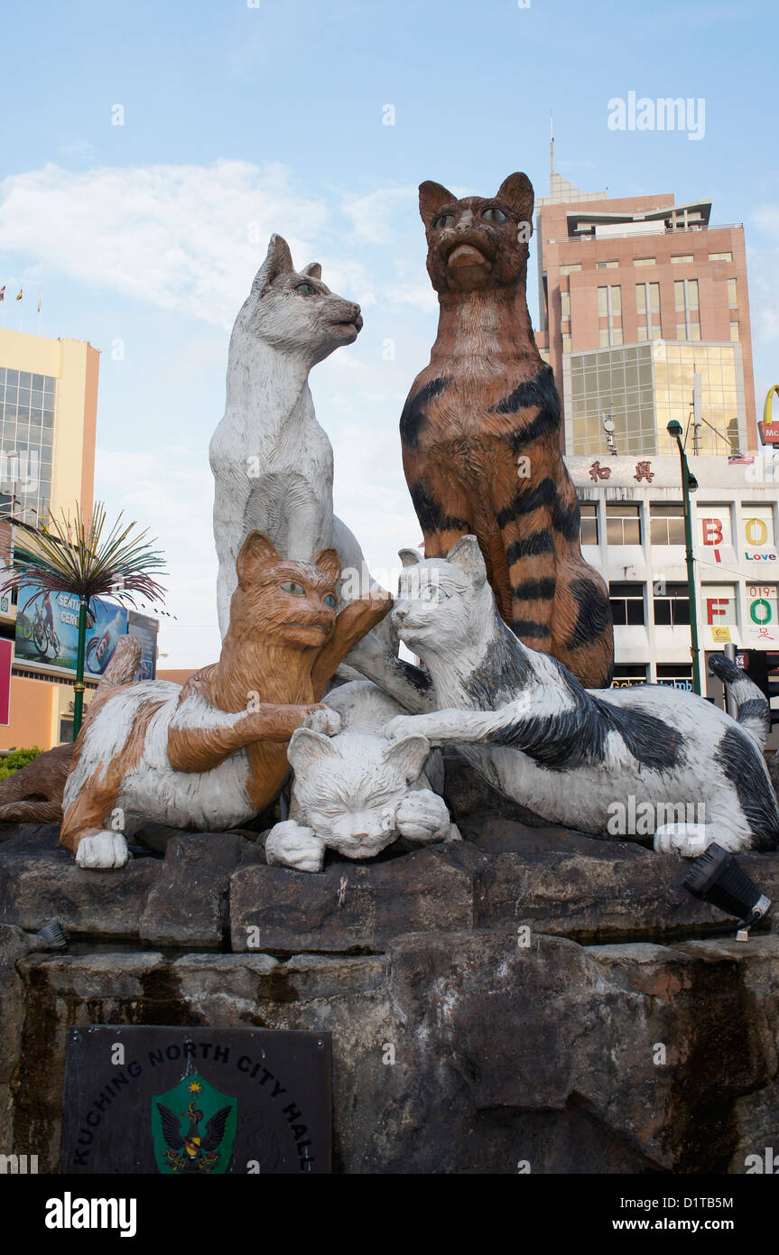 Statua di gatto a Kuching, Sarawak Foto Stock