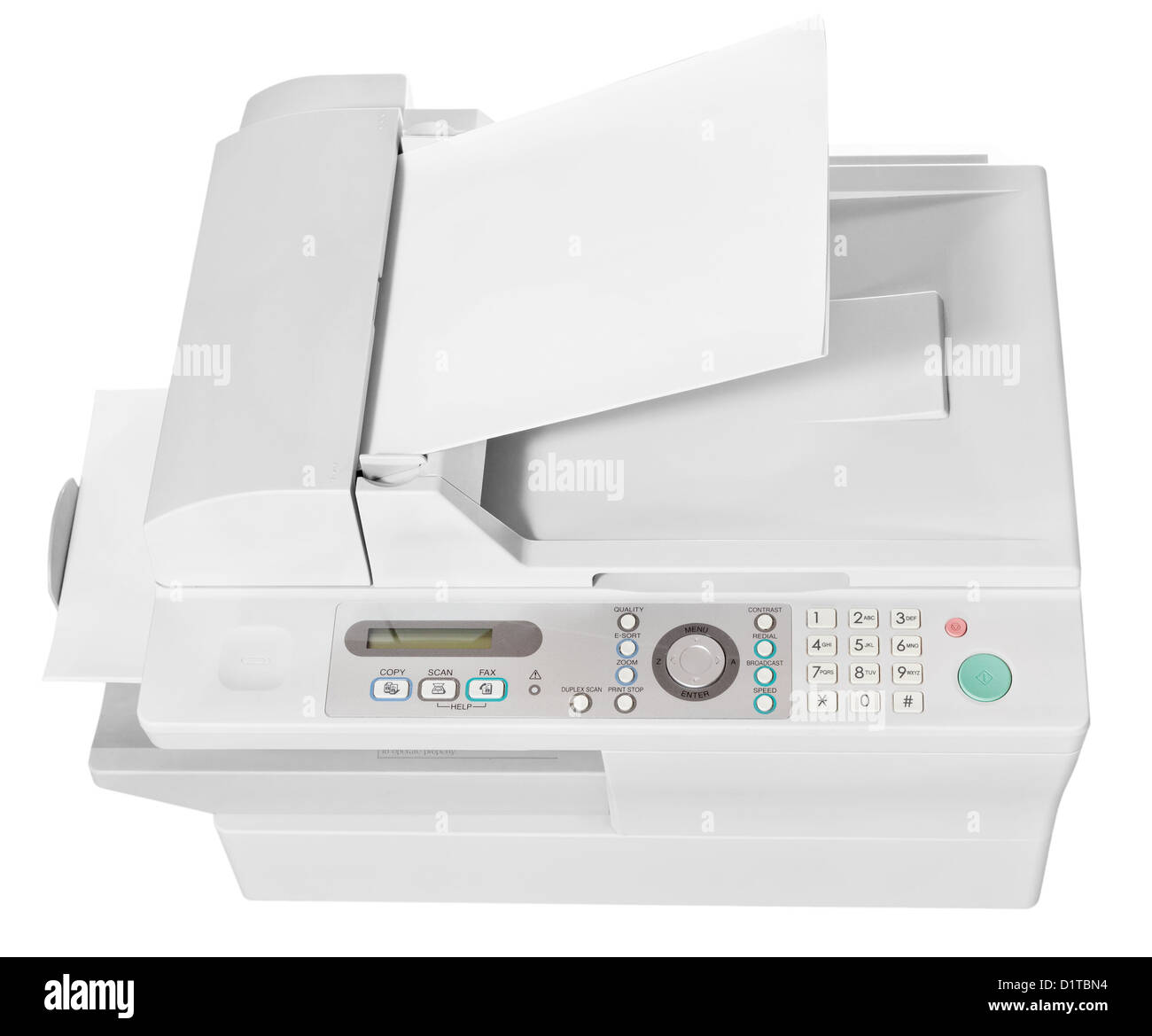 Ufficio grigio dispositivo multifunzione isolati su sfondo bianco Foto Stock