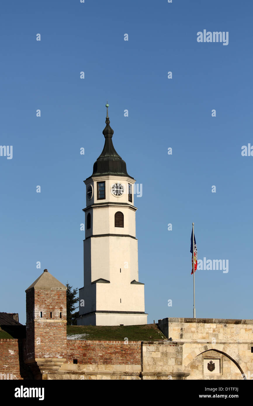 Clocktower sulla fortezza di Kalemegdan a Belgrado in Serbia Foto Stock