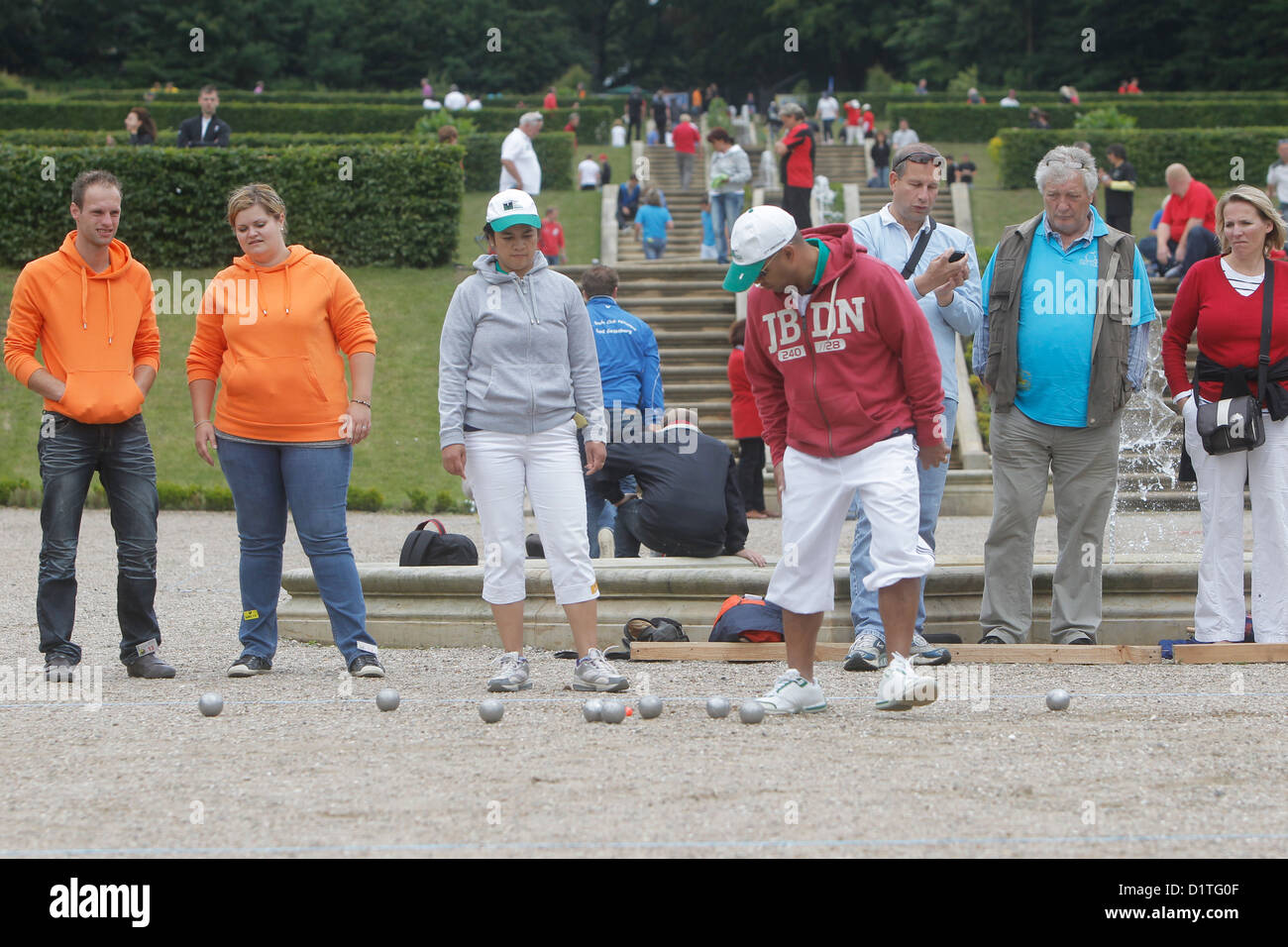Schleswig, Germania, Tedesco campionati di bocce nei giardini barocchi Foto Stock