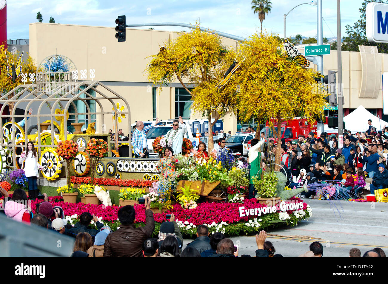 Miracle-Gro galleggiante, 124Rose Parade di Pasadena, California, Martedì, 1 gennaio, 2013. Foto Stock
