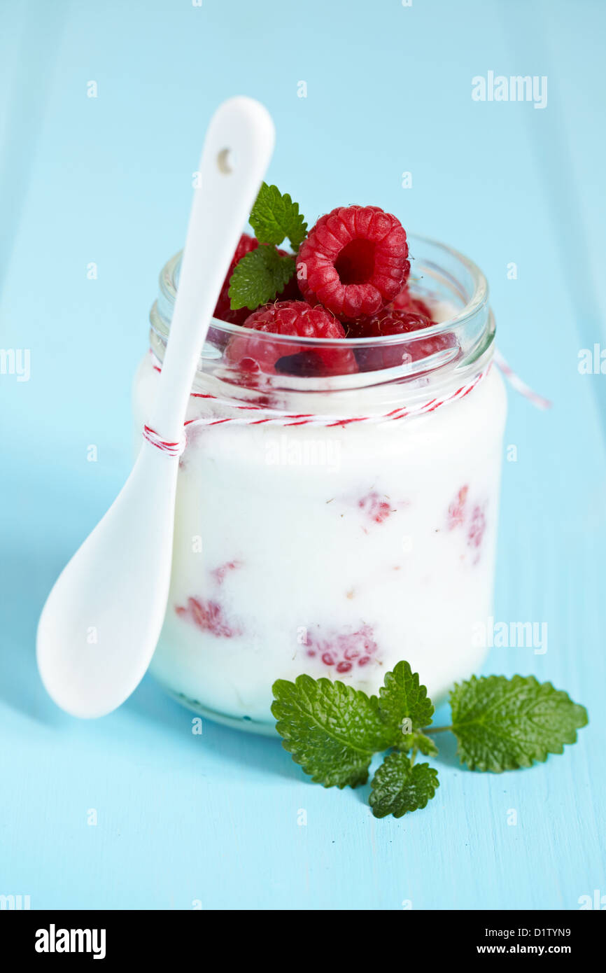 Frutta fresca Yogurt al lampone Foto Stock