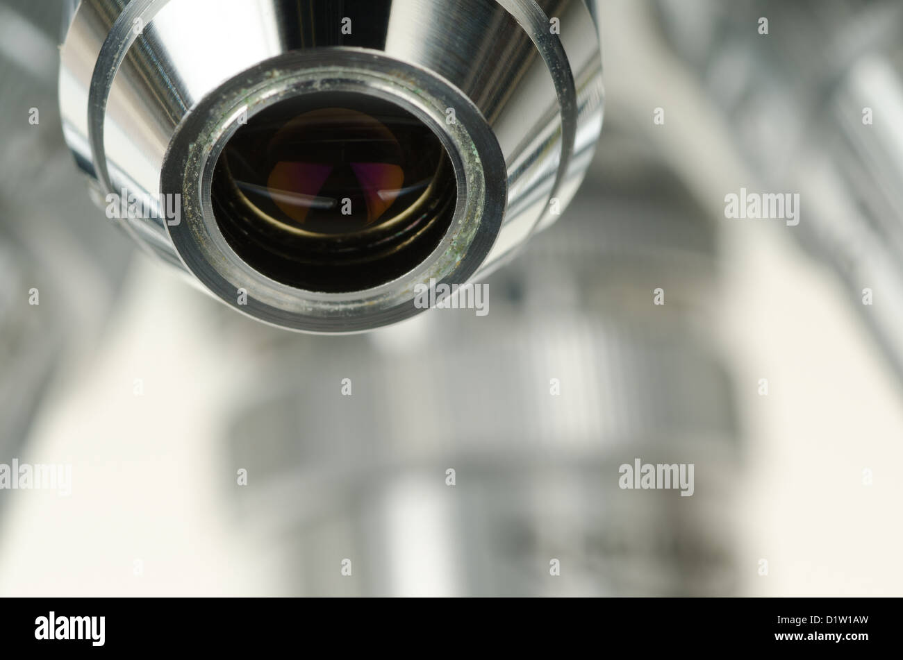 Reichert Boccaglio girevole obiettivo del microscopio quattro ad alta potenza lenti di ingrandimento a contrasto di fase osservare Foto Stock