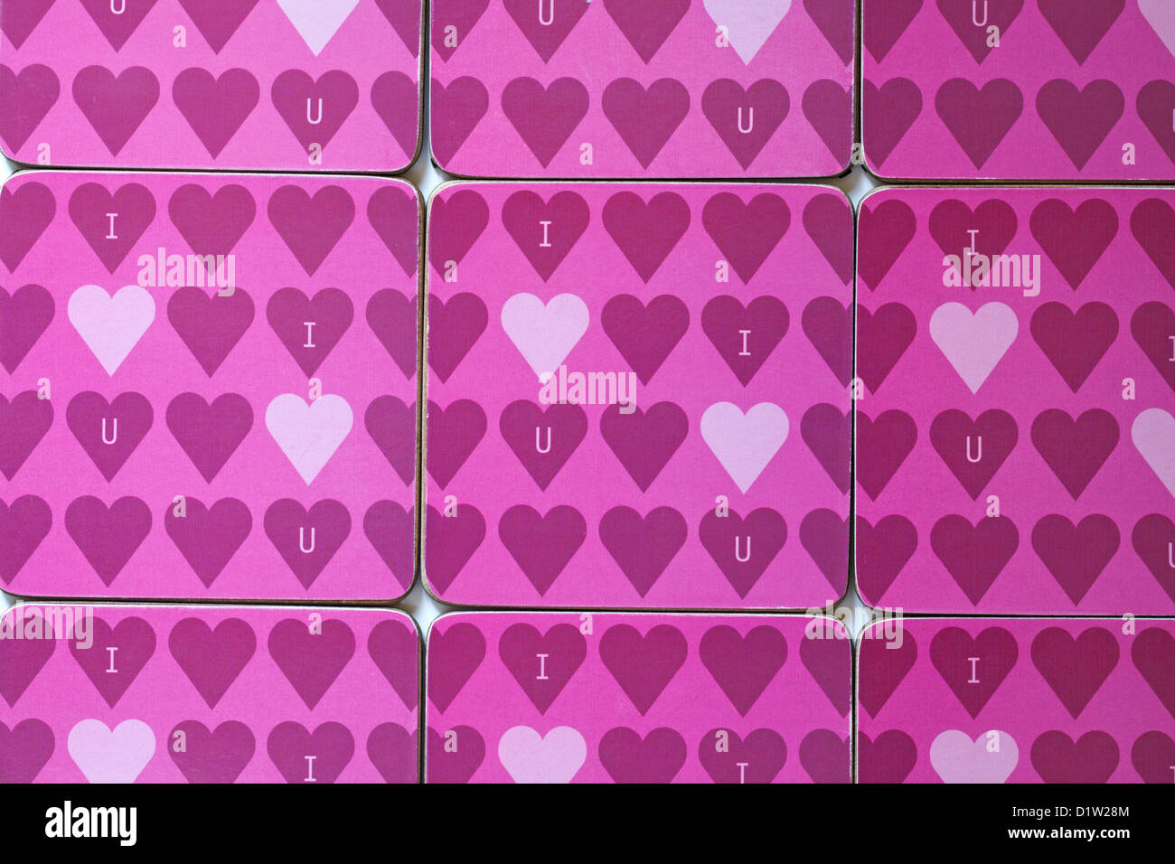 Cuore rosa coasters ti amo Foto Stock